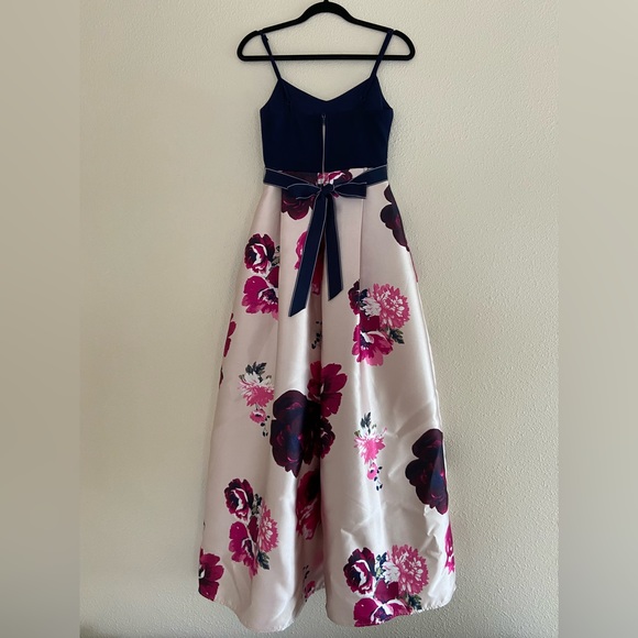 Spaghetti strap navy blue & large blush base, floral print skirt - Picture 2 of 6